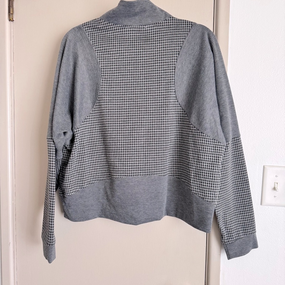 Doe & Rae Gray Houndstooth Mixed Plaid Quarter Zip Pullover Sweatshirt - Picture 4 of 7